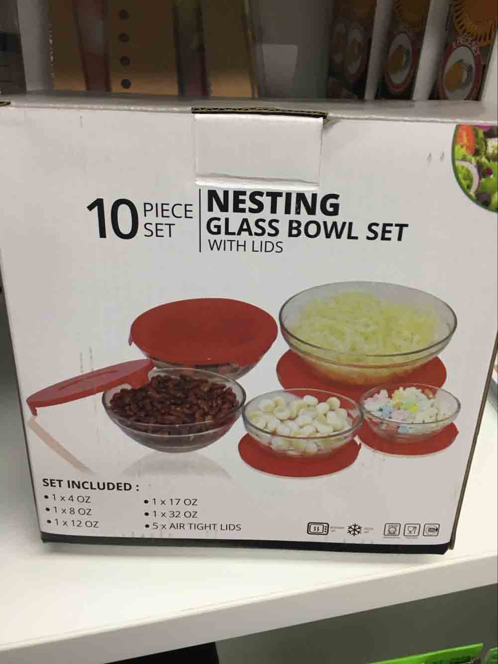 10 Pcs Nesting Glass Bowl Set